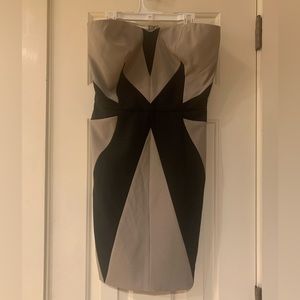 Aryn K Black and Taupe Colorblock Strapless Mini Cocktail Dress Large